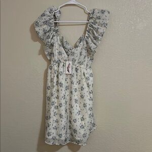 Plunging Sweetheart Mini Dress with Ruffled Flutter Sleeves